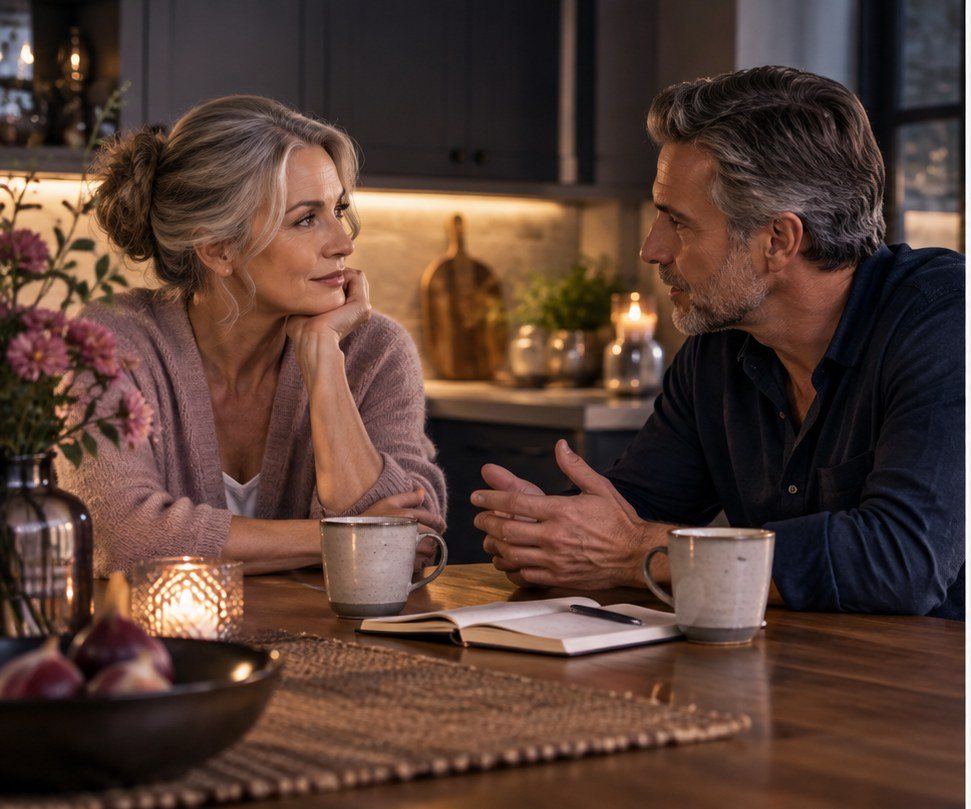 A mature woman reflecting on an old love letter before deciding whether to reconnect